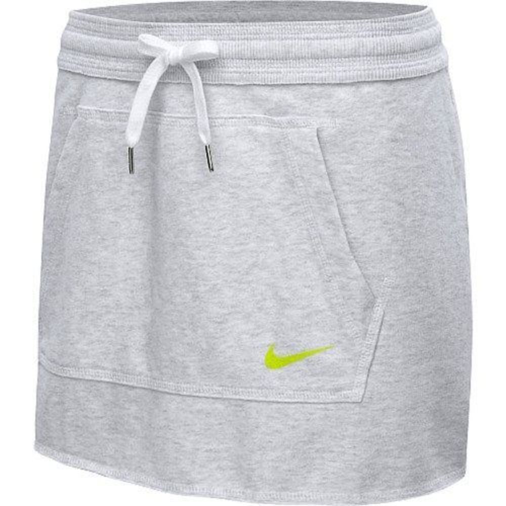 Nike Womens Gray Yellow Drawstring Pocket Rally Fleece Activewear Skirt Size Lar